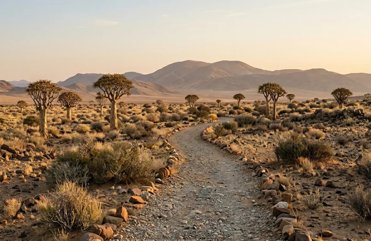 Desert path with quiver trees in Namibia